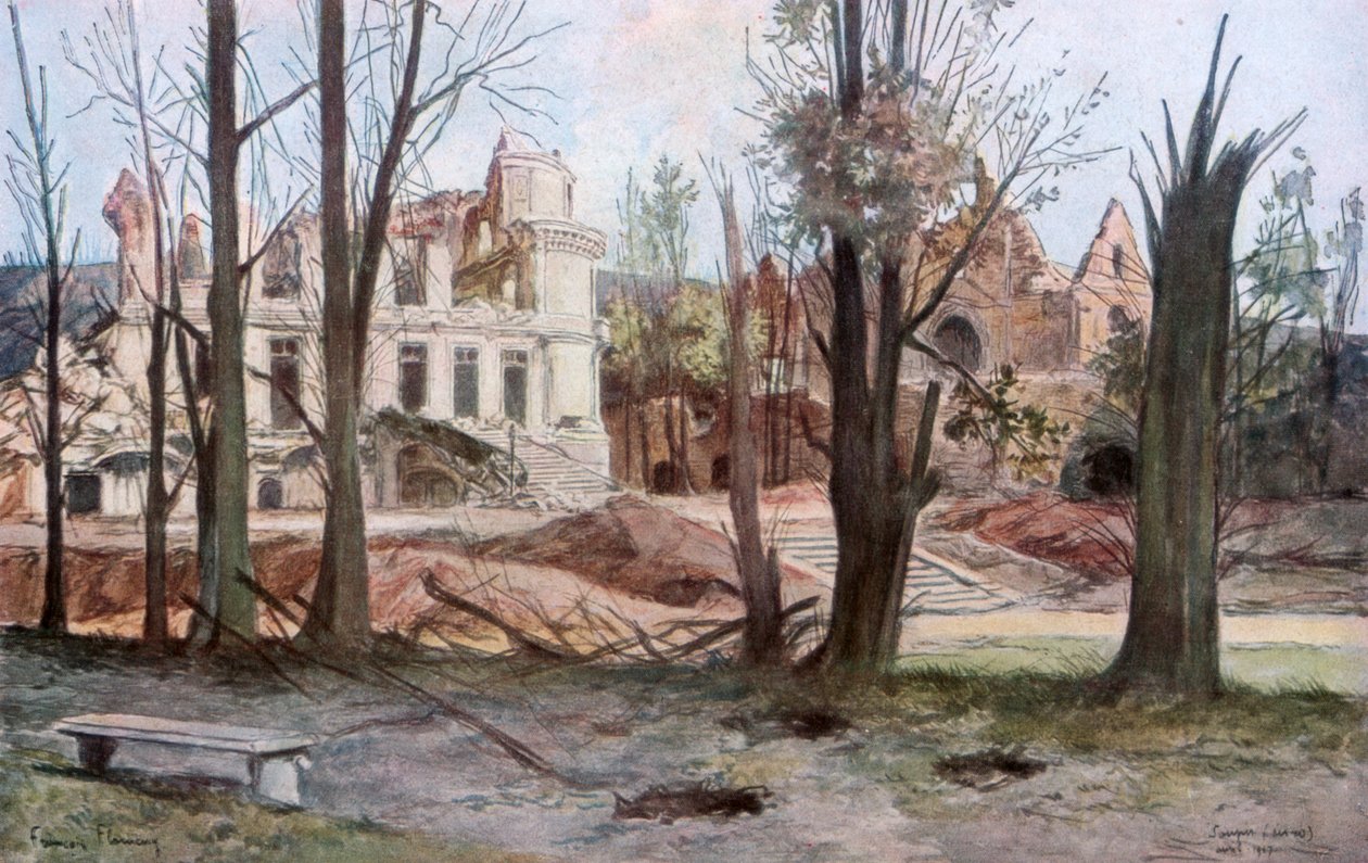 As ruínas de uma casa, Soupir, Primeira Guerra Mundial, abril de 1917. de Francois Flameng