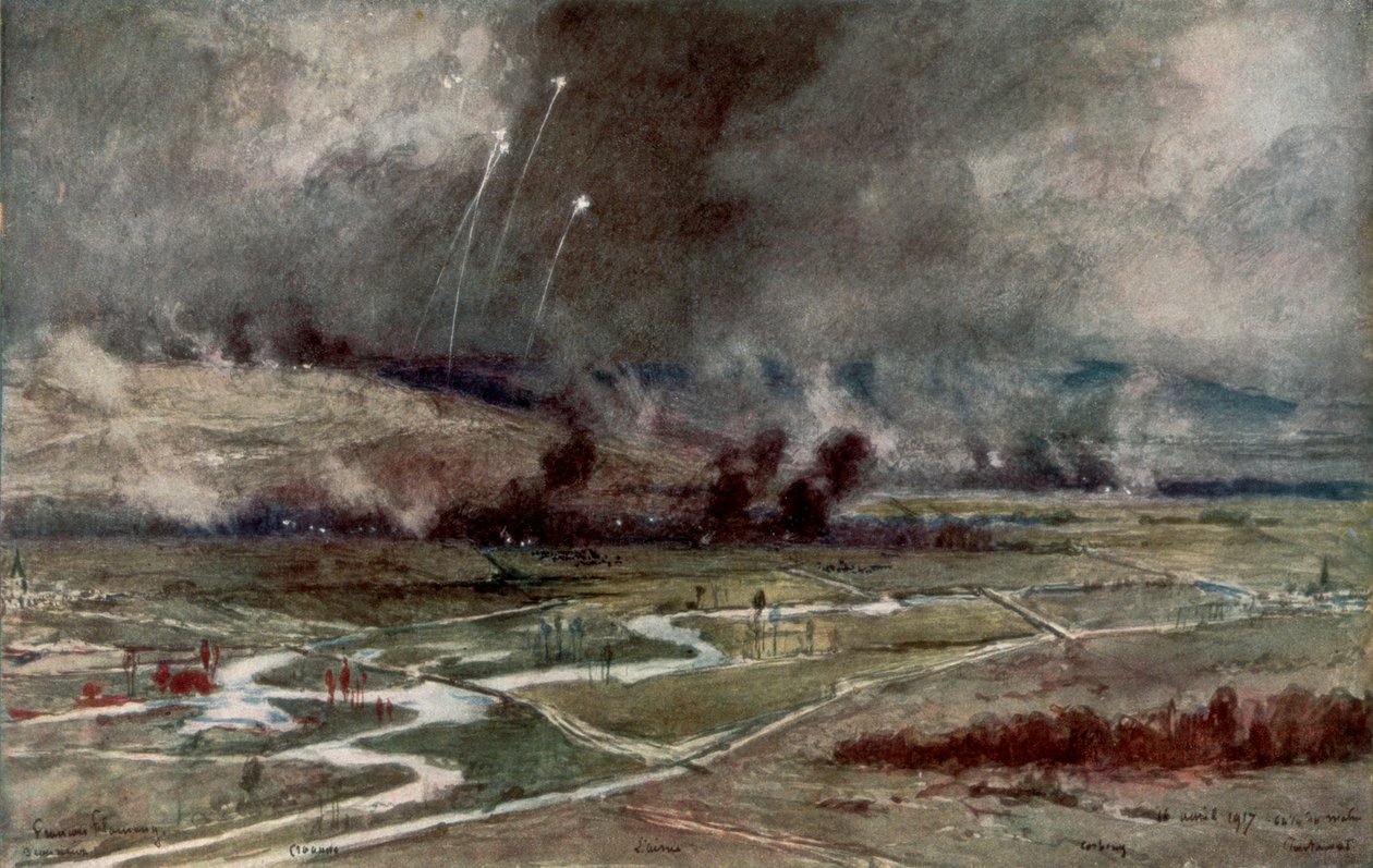 O ataque às posições alemãs ao norte de Aisne, 16 de abril de 1917, 1926. de Francois Flameng