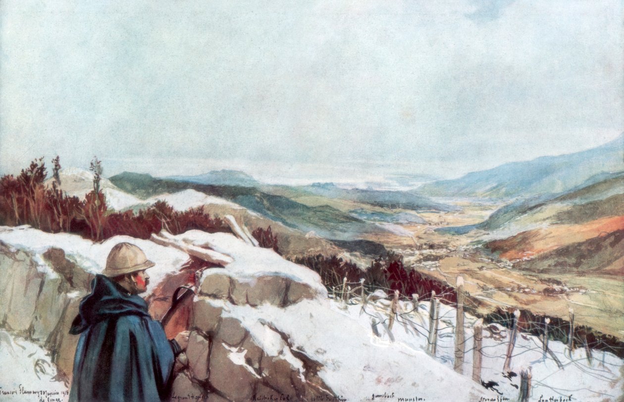 Trincheiras com vista para o vale de Munster com o Reno à distância, janeiro de 1916, 1926. de Francois Flameng