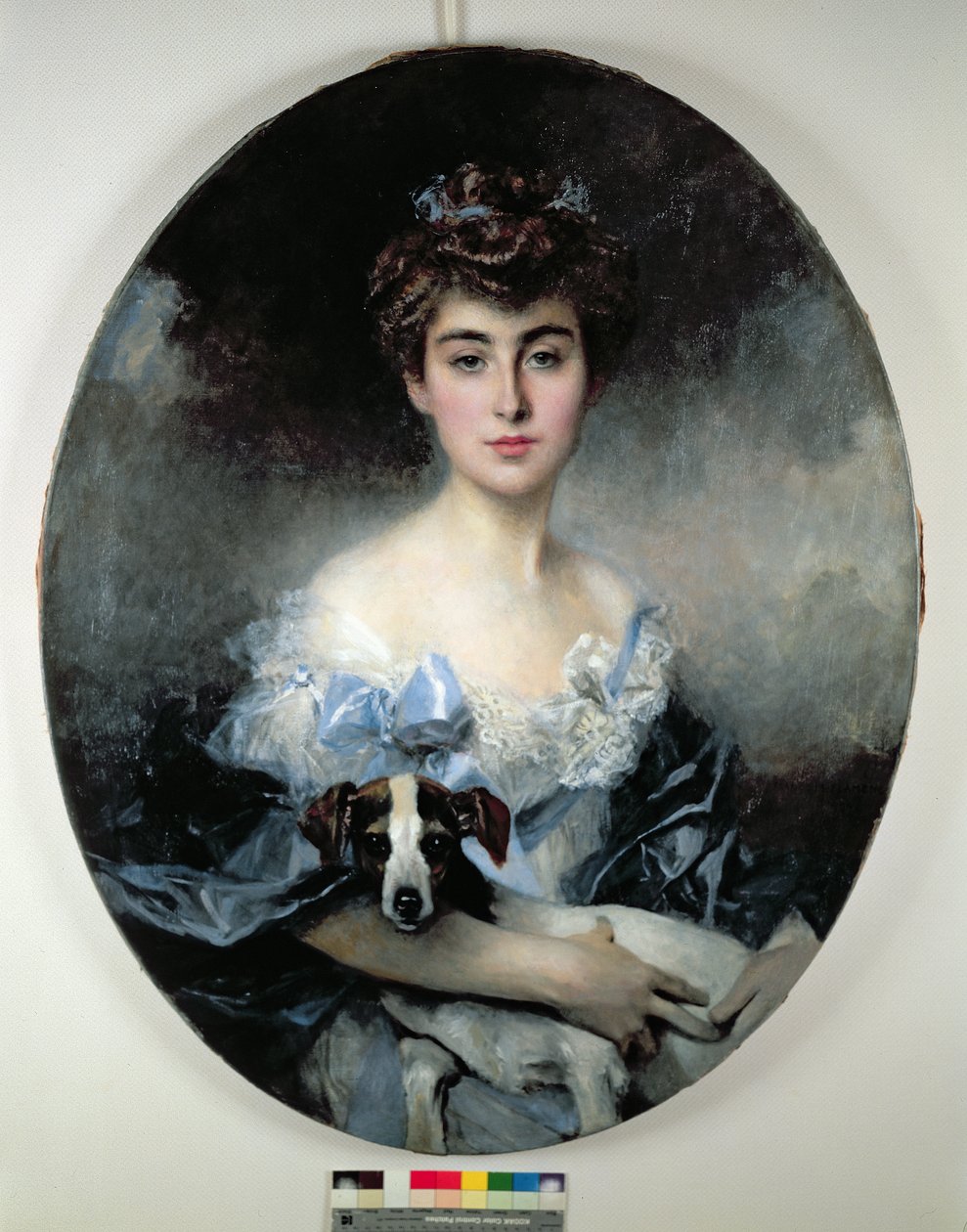 Mulher jovem, com, um, cão de Francois Flameng