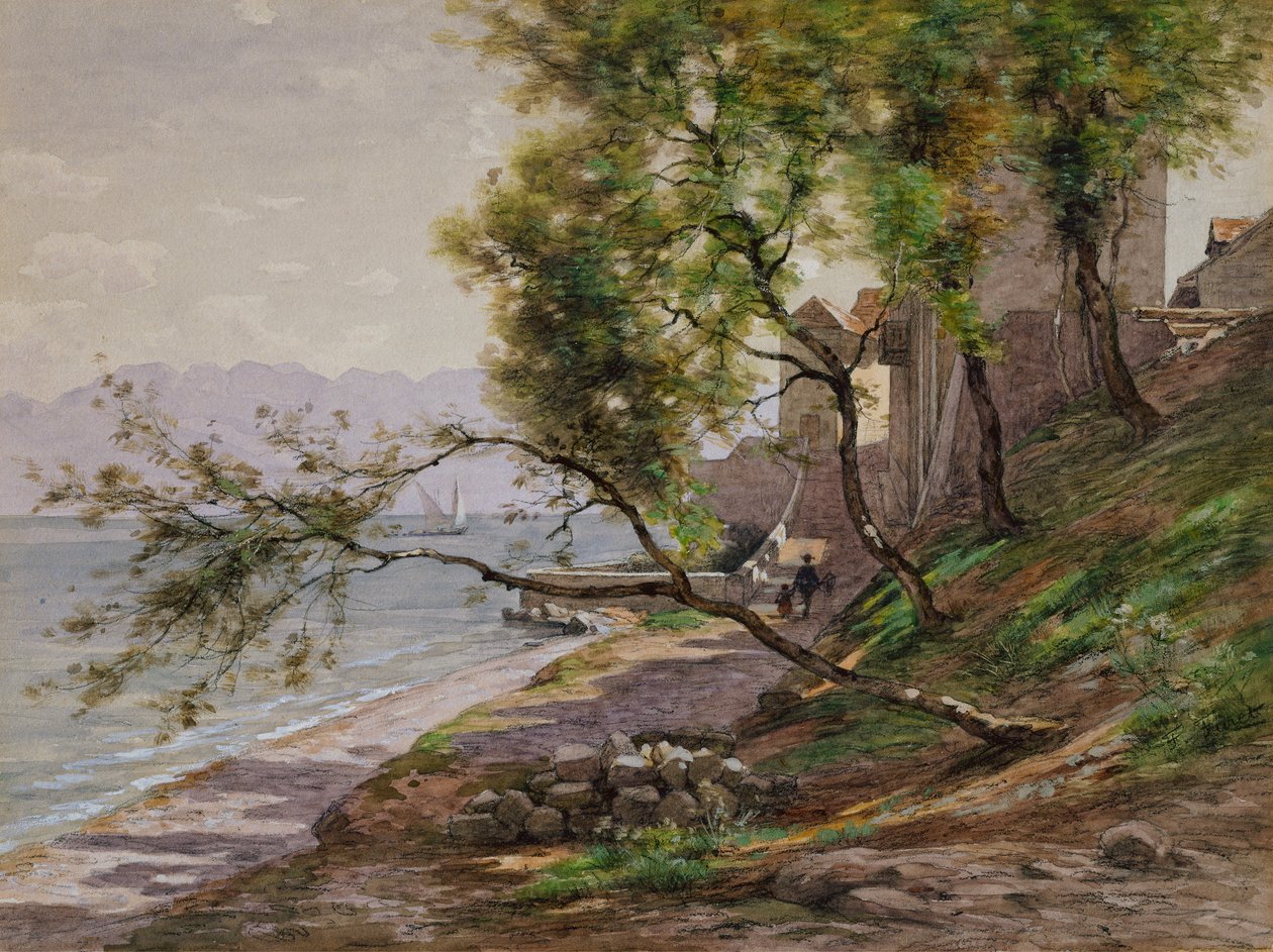 Na margem do Lago de Genebra (aguarela sobre papel) de Francois Furet