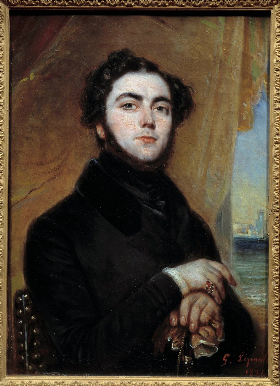 Retrato de Eugene Sue (1804-1857) romancista Pintura de François Gabriel Lepaulle (1804-1886) 1836 Sol. 0,35x0,25 m Paris, Musee Carnavalet de Francois Gabriel Guillaume Lepaulle