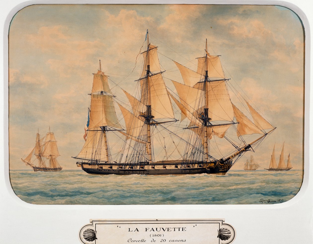 A corveta Fauvette, de François Roux (1811-1882), aguarela, França de Francois Geoffroy Roux