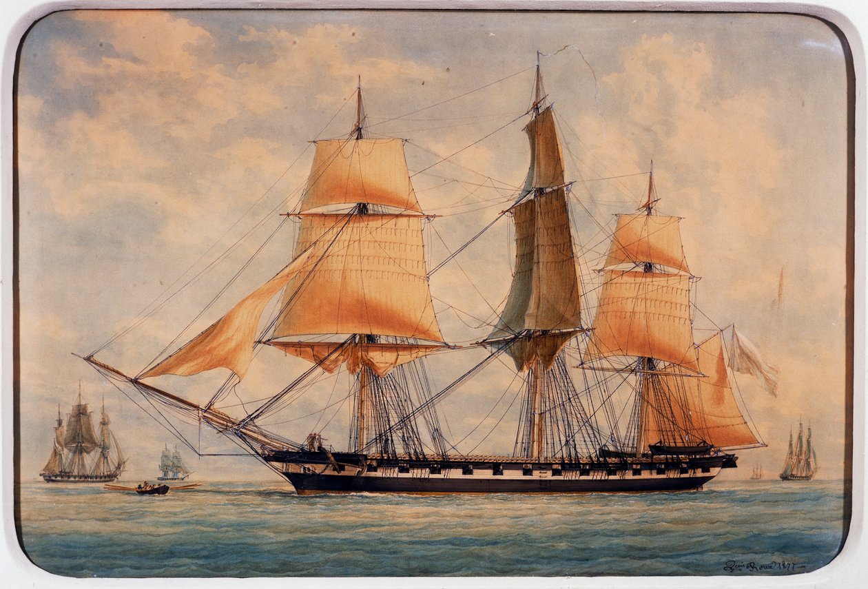 A corveta La Favorita, aguarela de François Roux (1811-1882), França de Francois Geoffroy Roux