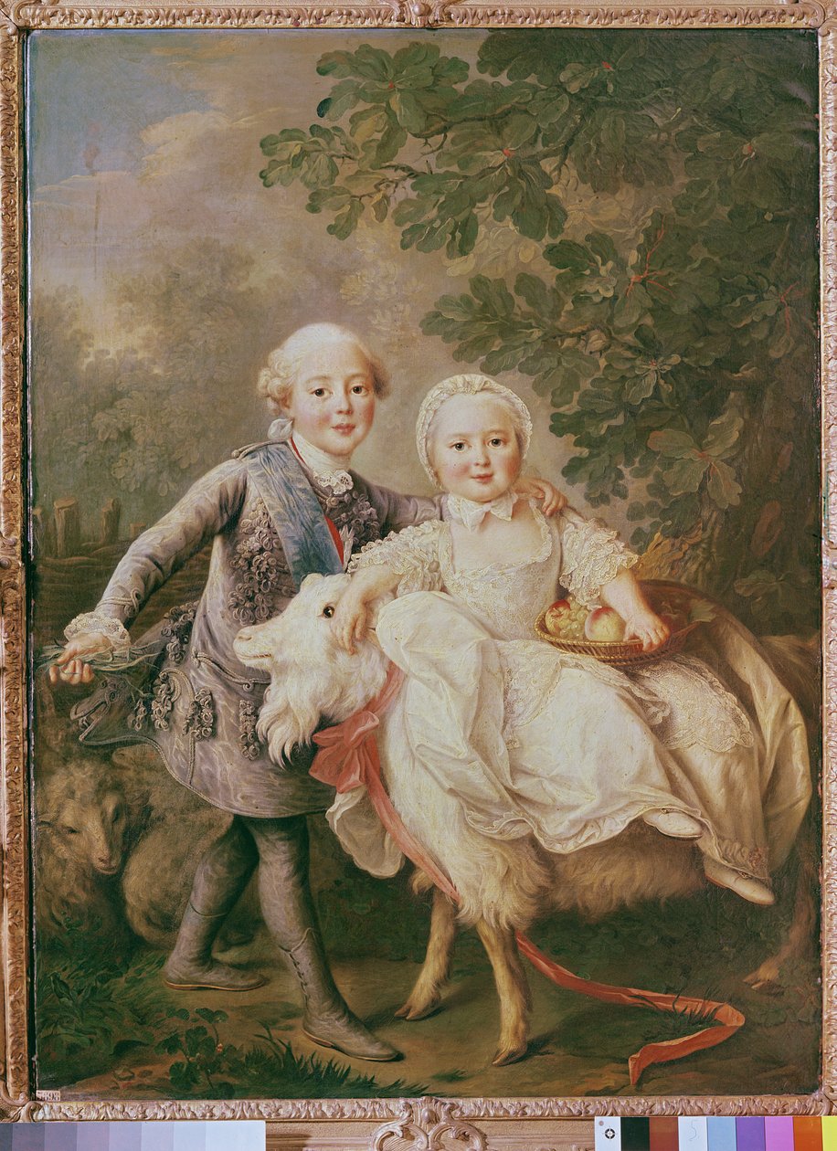 Carlos da França (1757-1836) Conde de Artois e sua irmã, Clothide (1759-1802) 1763-64 de Francois Hubert Drouais
