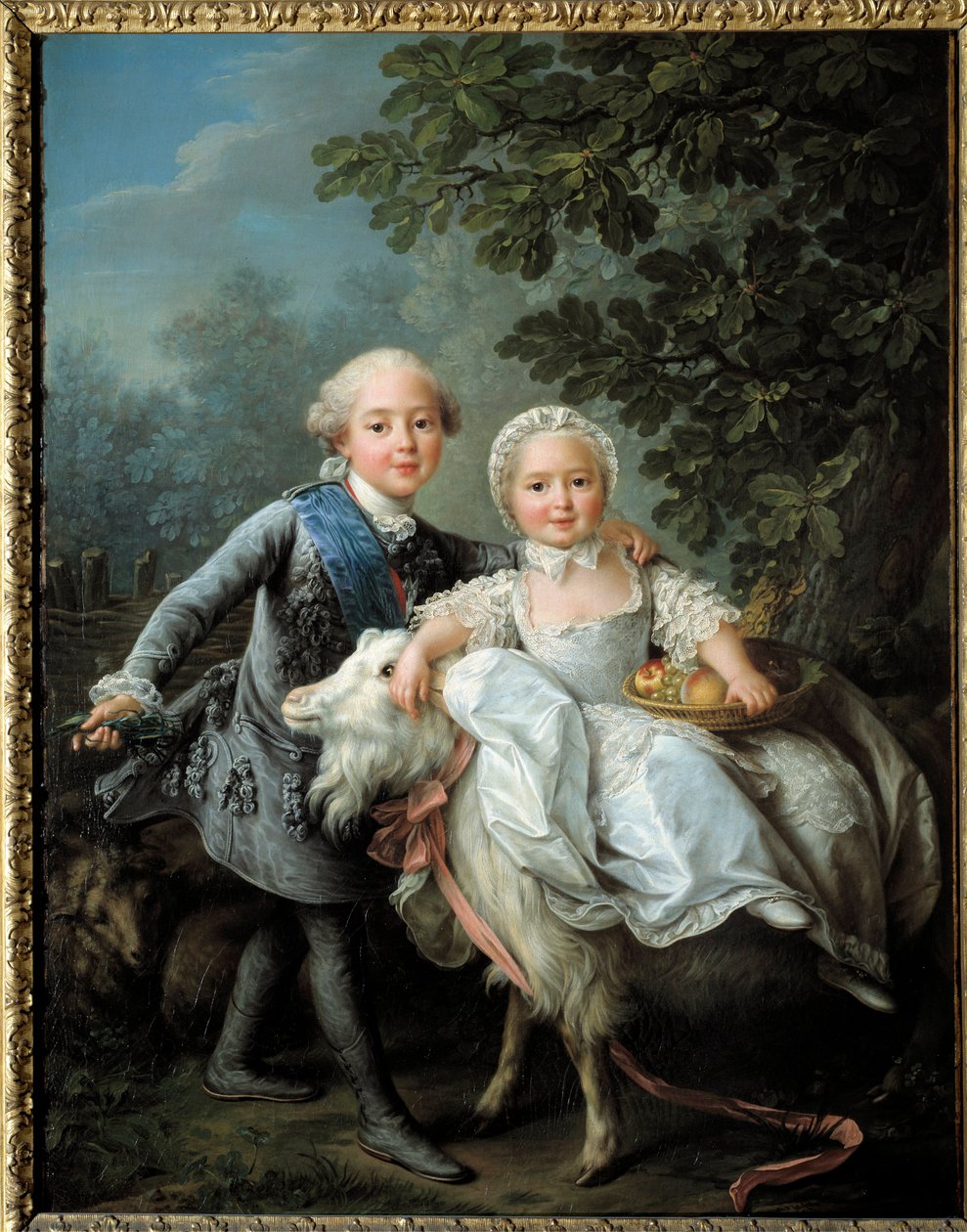 Retrato de Charles Philippe da França, Conde de Artois (futuro Charles X (1757-1836) e sua irmã Madame Clothilde, futura rainha da Sardenha (1759-1802) representada em 1763-1764, Pintura de François Hubert Drouais (1727-1775) de Francois Hubert Drouais