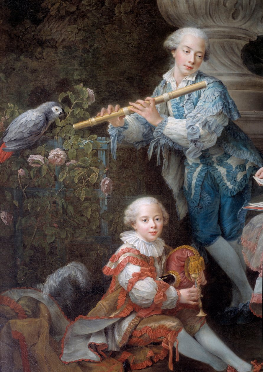 A família de Louis François du Bouchet, Marquês de Sourches e Grand Prevot de France Detail. Pintura de François Hubert Drouais (1727-1775) 1756 Sol. 3,24 x 2,84 m de Francois Hubert Drouais