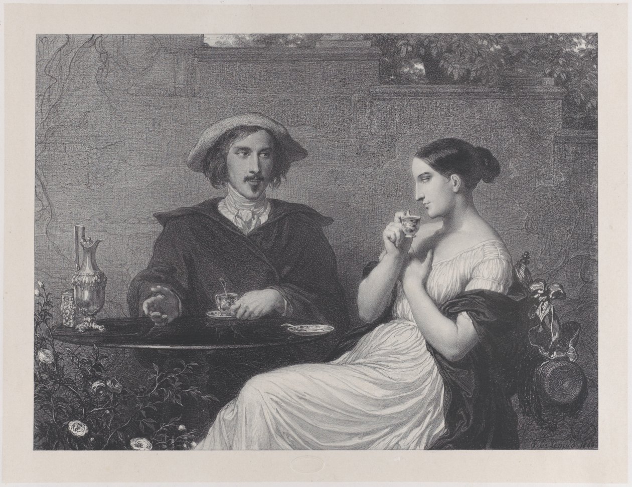 O Café, 1840. de Francois Joseph Aime de Lemud