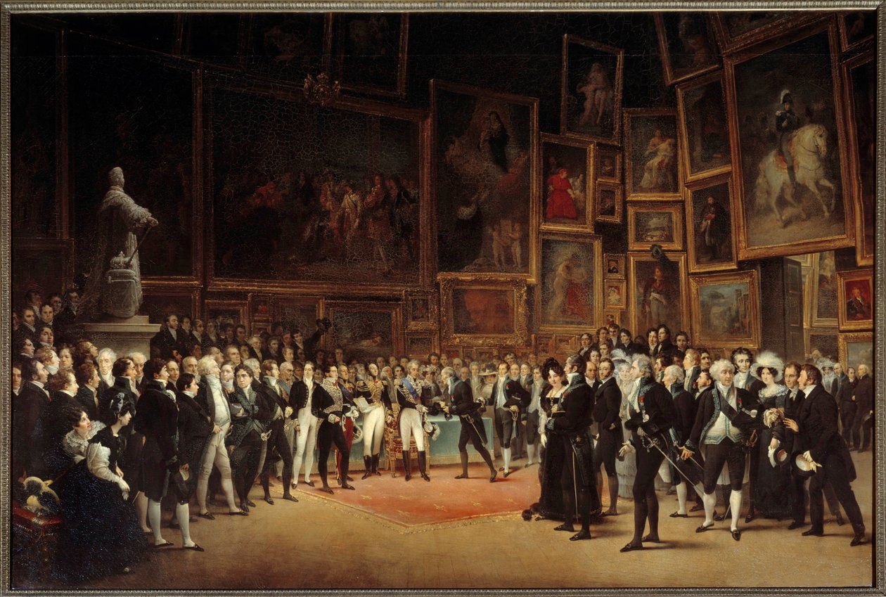 Rei Carlos X (1757-1836) distribuindo prêmios a artistas após a exposição Pintura de François Joseph Heim (1787-1865) 1827 Sol. 1,73x2,56 m de François Joseph Heim