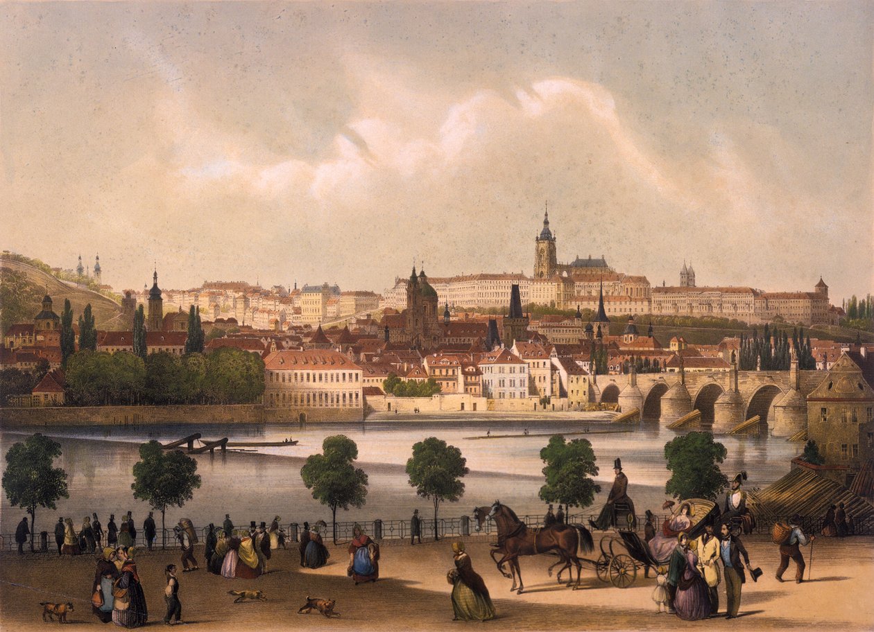 Vista do quarteirão e do Castelo de Praga Hradcany, c.1845 de Francois Joseph Sandmann