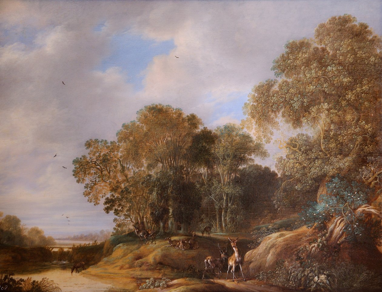 Paisagem com veado (óleo sobre painel de carvalho) de Francois Knibbergen