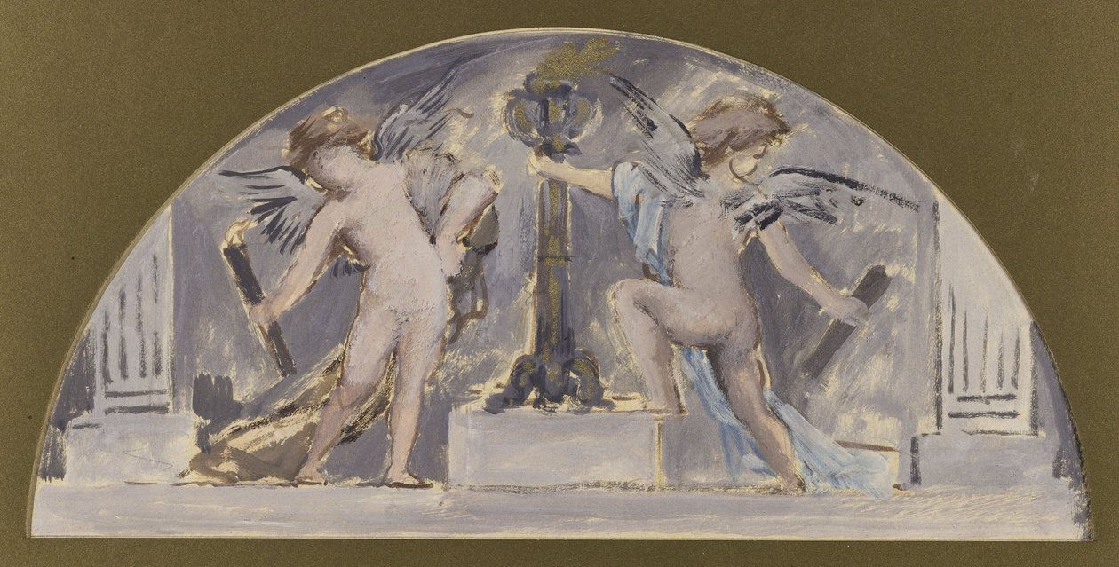 Esboço para a sala de jantar do Hôtel de Ville de Paris, Dois amantes acendendo uma tocha de Francois Lafon
