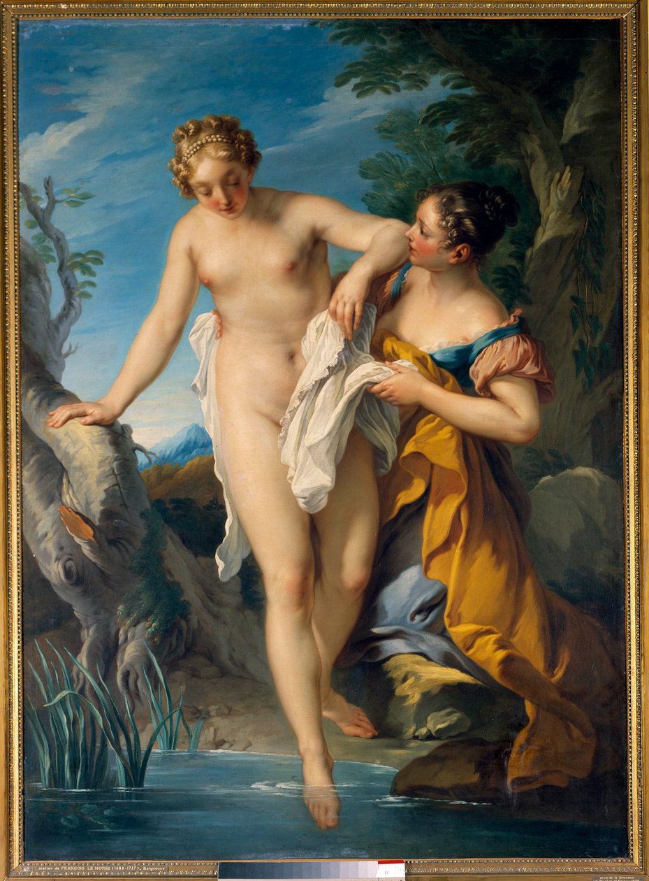 Um banhista e sua próxima pintura de François Le Moyne (1688-1737). Século XVIII. Dim. 1,63 x 1,17 m Tours, Musee des Beaux Arts de François Lemoyne