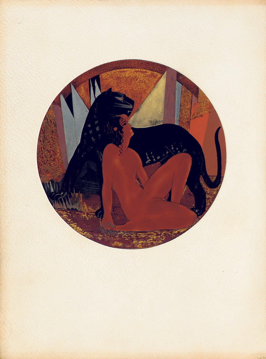 Mowgli e Bagheera, ilustração de &39;The Jungle Book&39; de Rudyard Kipling, colorido por Jean Dunand (1877-1942) de Francois Louis (after) Schmied