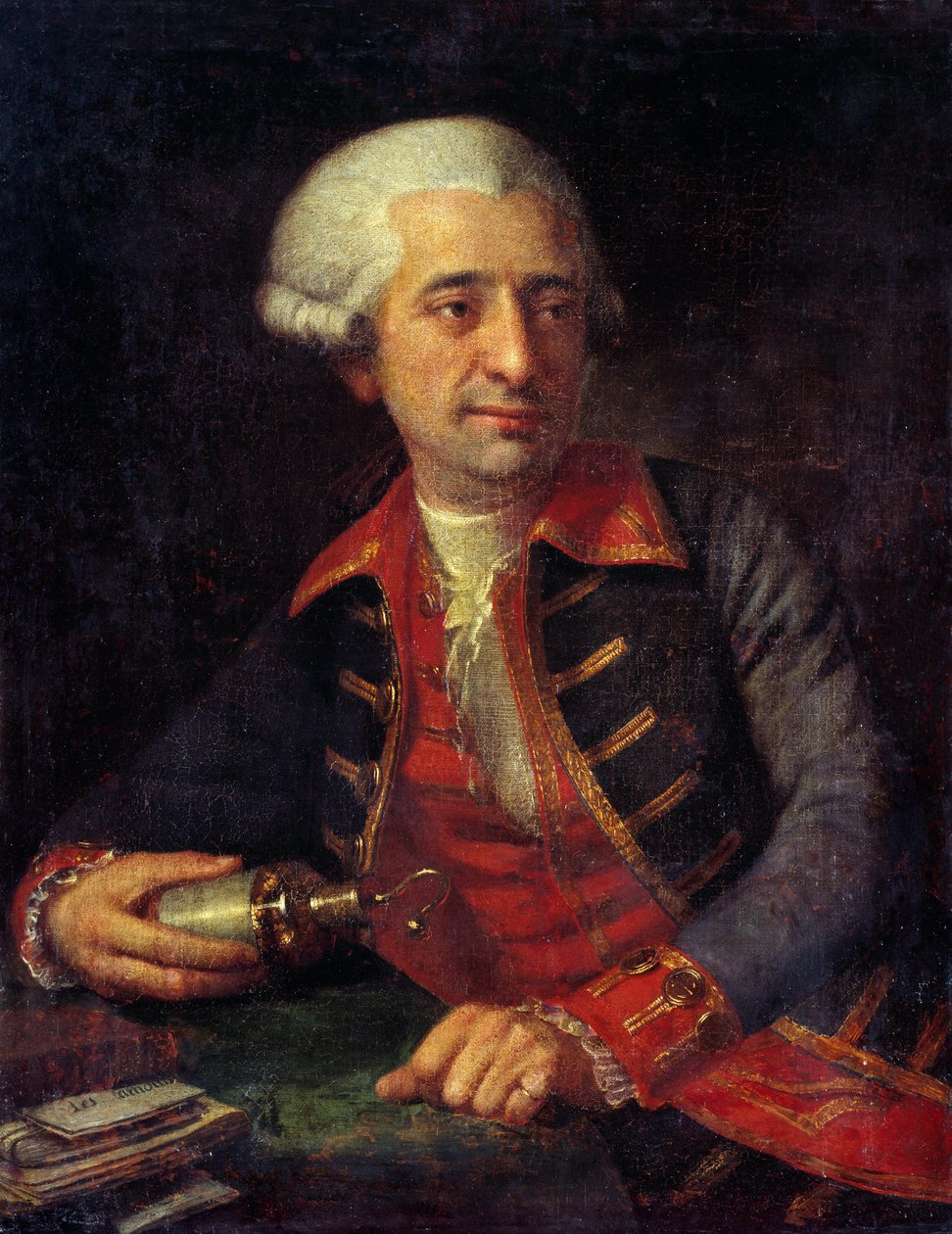 Retrato de Antoine Louis Lavoisier (1746-1794) químico francês de uniforme como Inspector Geral de Pós de Armees de Terra e Mar. Pintura de François-Louis Brossard de Beaulieu (1727-1810). Chateaux de Versailles e Trianon, Versailles, França. de Francois Louis Brossard de Beaulieu