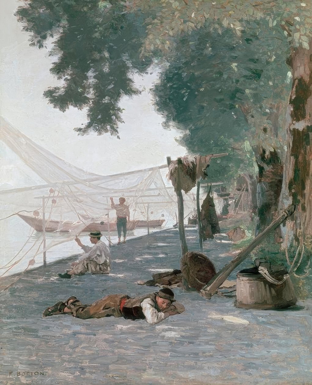 Redes e pescadores de Francois Louis David Bocion