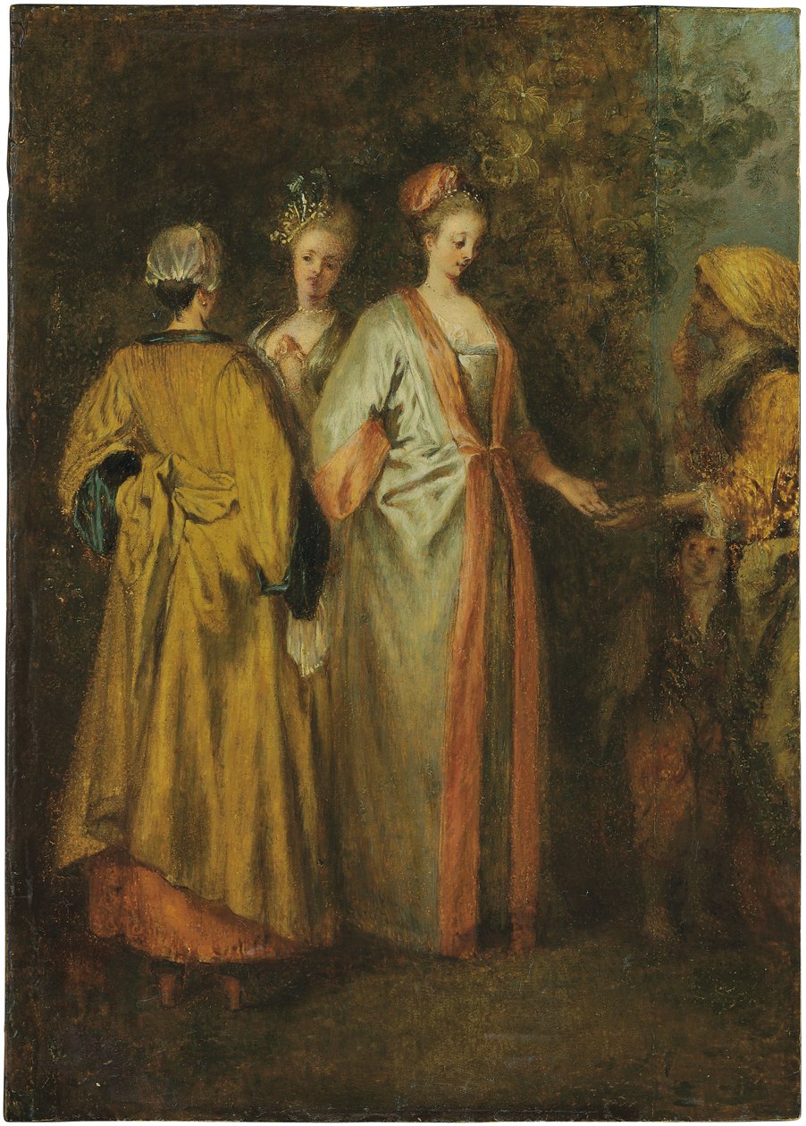 A cartomante (óleo sobre painel) de Francois Louis Joseph (attr. to) Watteau