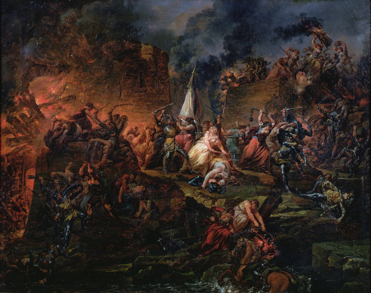 Jeanne Hachette defendendo Beauvais em 1472 ou o cerco de Beauvais de Francois Louis Joseph Watteau