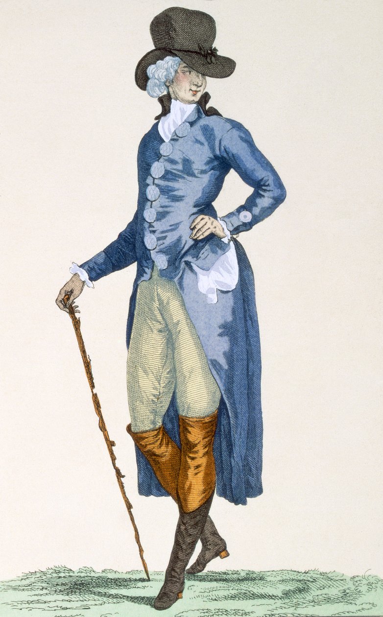 Mestre da Casa Real com um elaborado casaco azul, gravado por Le Beau, placa no.256 de &39;Galeries des Modes et Costumes Francais&39;, c.1778-87 de Francois Louis Joseph Watteau