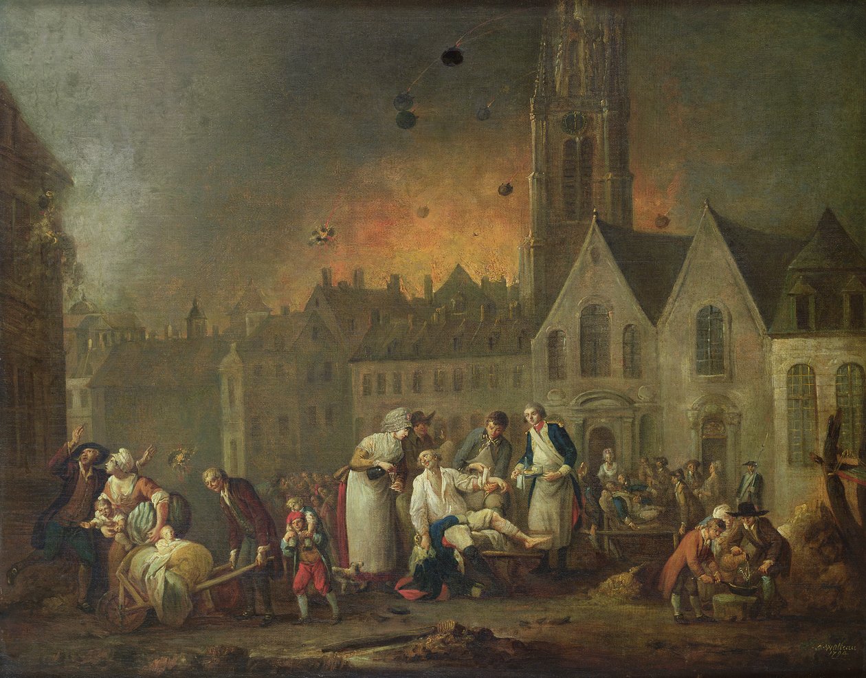 A Grand Place em Lille durante o cerco de 1792, 1794 de Francois Louis Joseph Watteau