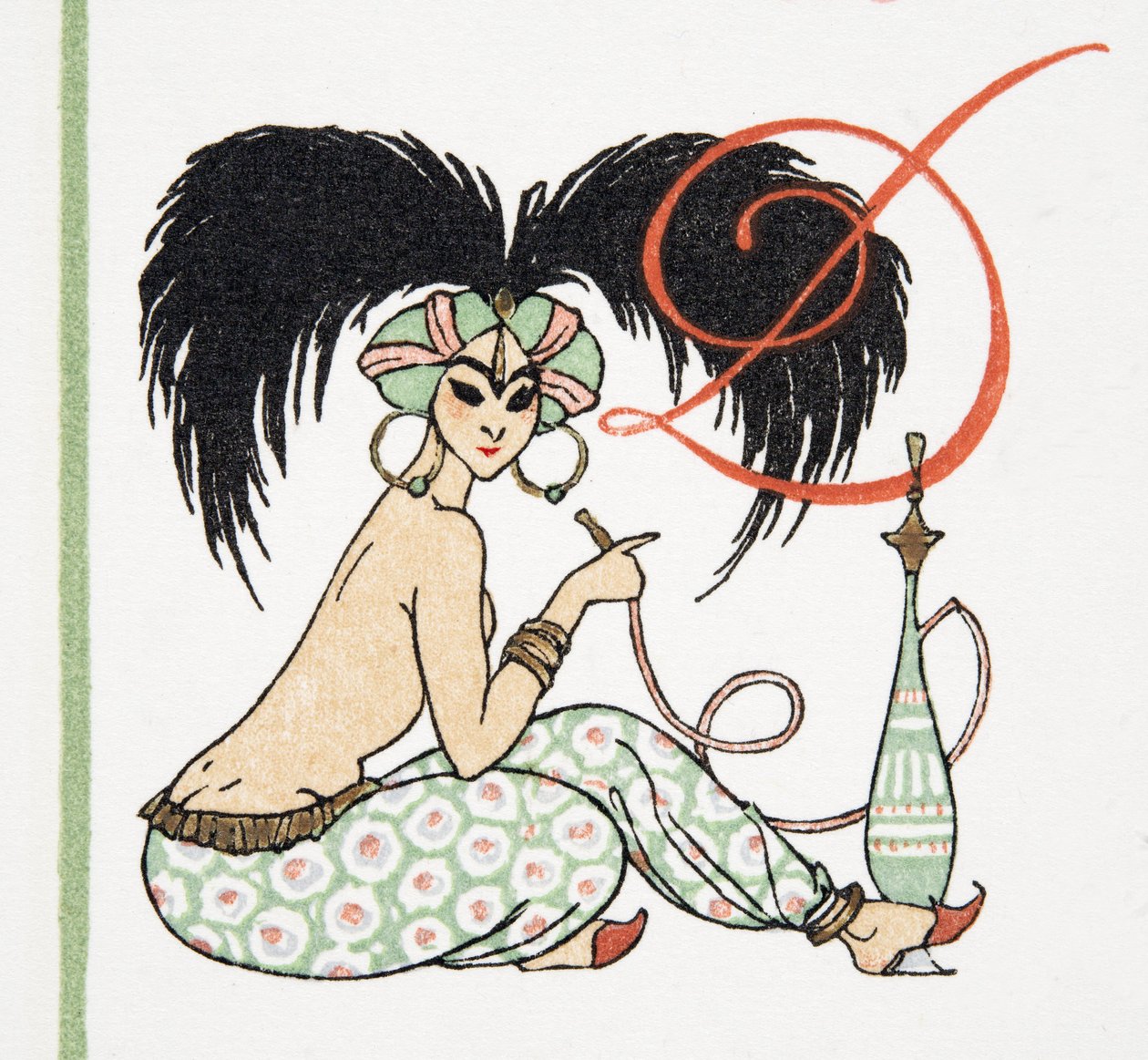 Menina árabe com tubulação do cachimbo de água, de Personages de Comedie, bar. 1922 (impressão pochoir) de Francois Louis Schmied