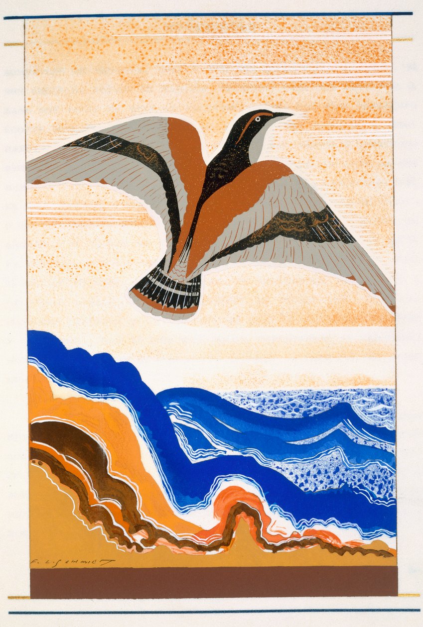 Bird of Portent, uma ilustração de "L&39;Odyssee", de Homer, traduzida por Victor Berard, 1929-33 de Francois Louis Schmied