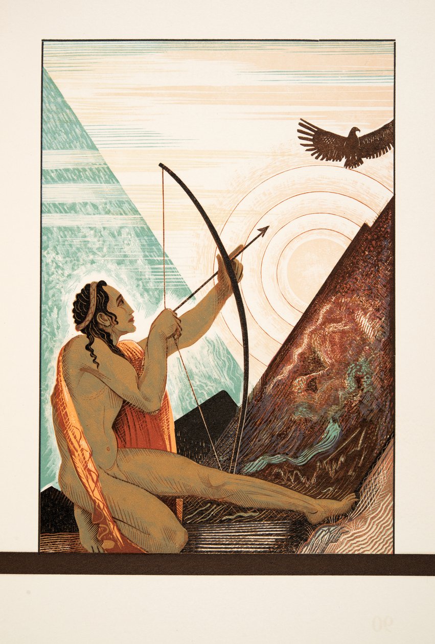 Heracles atirando na Águia, de Prometheus Acorrentado por Ésquilo, pub. 1941 (estêncil) de Francois Louis Schmied