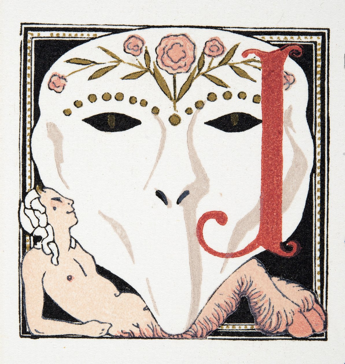 Letra J, da Comedy Fellowships, pub. 1922 (estêncil) de Francois Louis Schmied