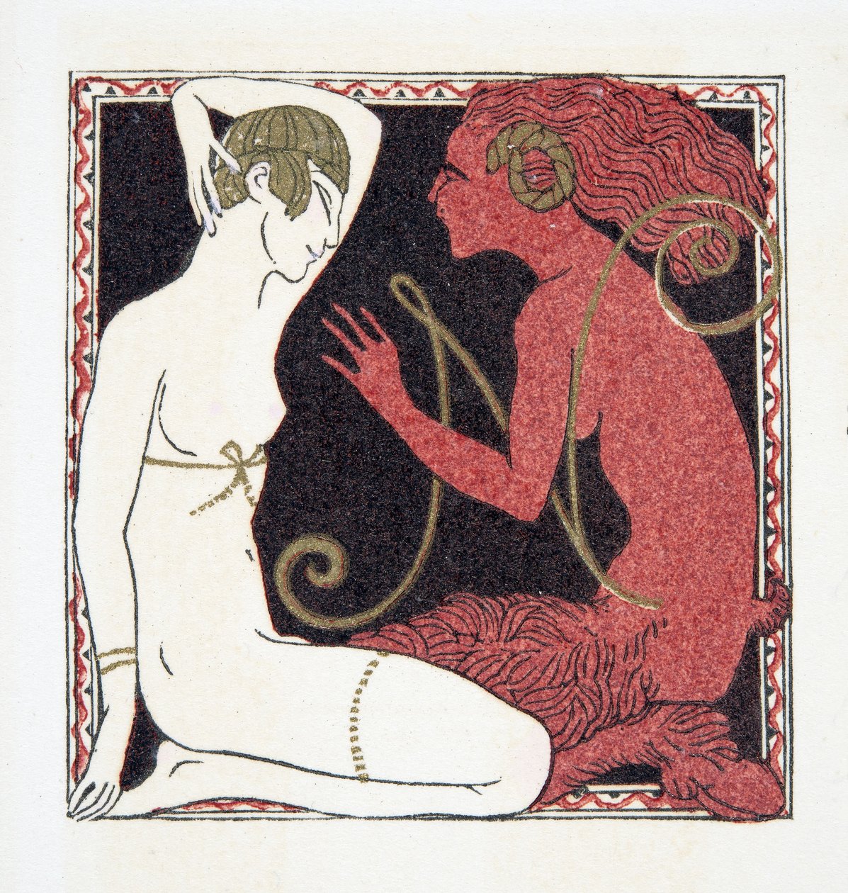 Letra N, de Comedy Dances, pub. 1922 (estêncil) de Francois Louis Schmied