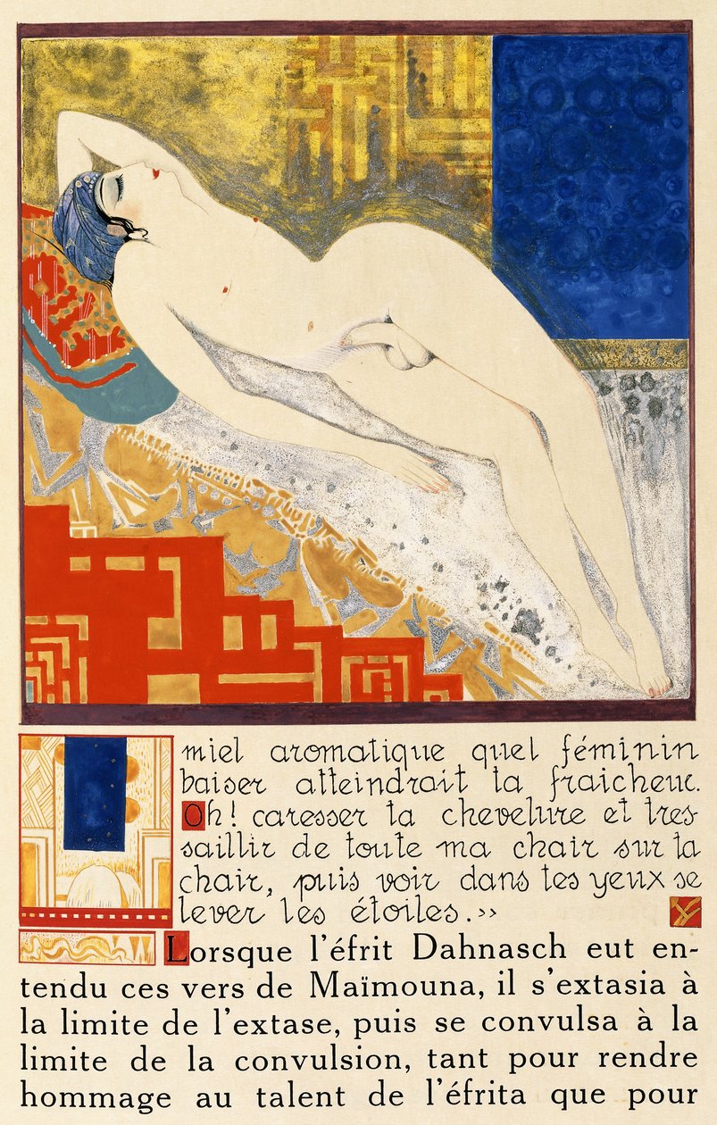 Nu Masculino Reclinado, de &39;História da Princesa Boudour - Contos das Mil e Uma Noites&39; de Francois Louis Schmied