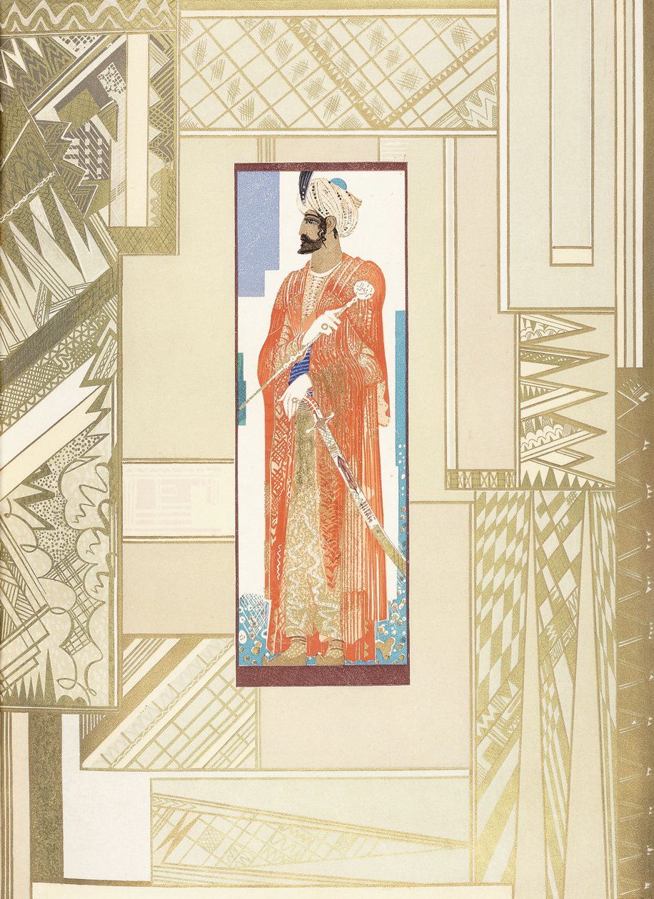 Homem de turbante, com contorno de design moderno de Francois Louis Schmied