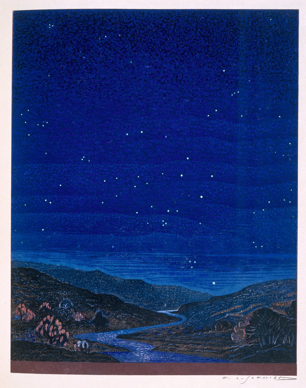 Paisagem noturna, ilustração de &39;Kim&39; de Rudyard Kipling, 1930 de Francois Louis Schmied