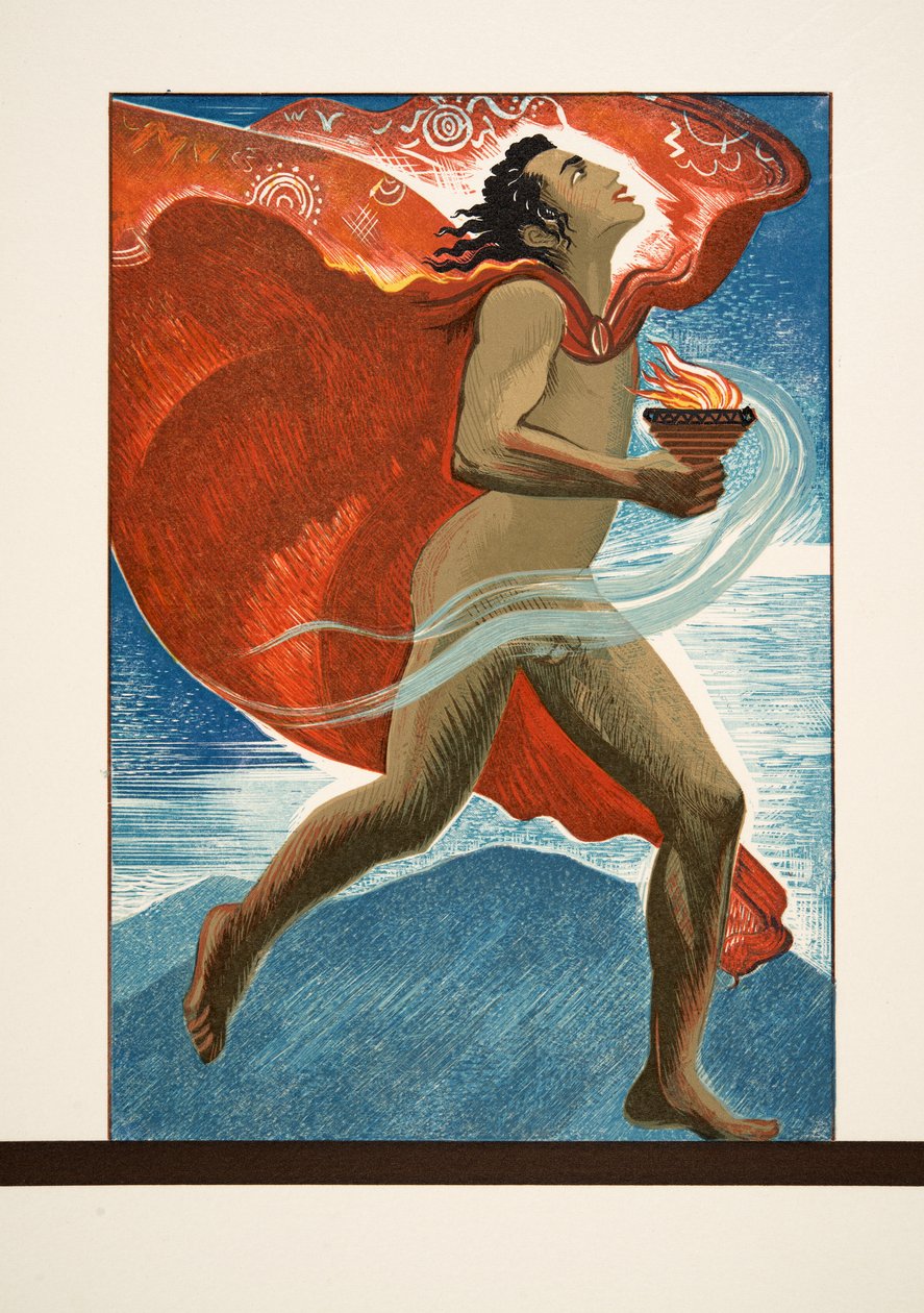 Prometheseus Running with Fire, de Prometheus Acorrentado por Ésquilo, pub. 1941 (estêncil) de Francois Louis Schmied