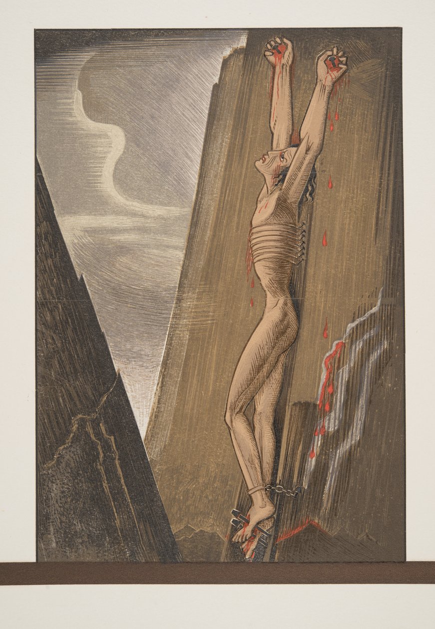 Prometheus pregado ao Rock, de Prométhée Enchaîné por Ésquilo, pub. 1941 (impressão pochoir) de Francois Louis Schmied