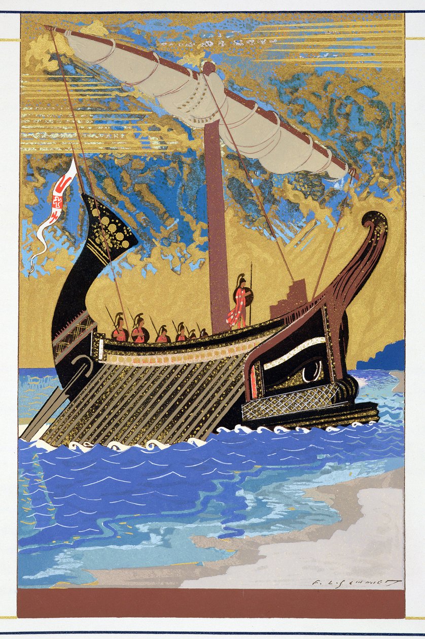 O navio de Ulisses, de "Homer: The Odessy", publicou Paris 1930-33 de Francois Louis Schmied