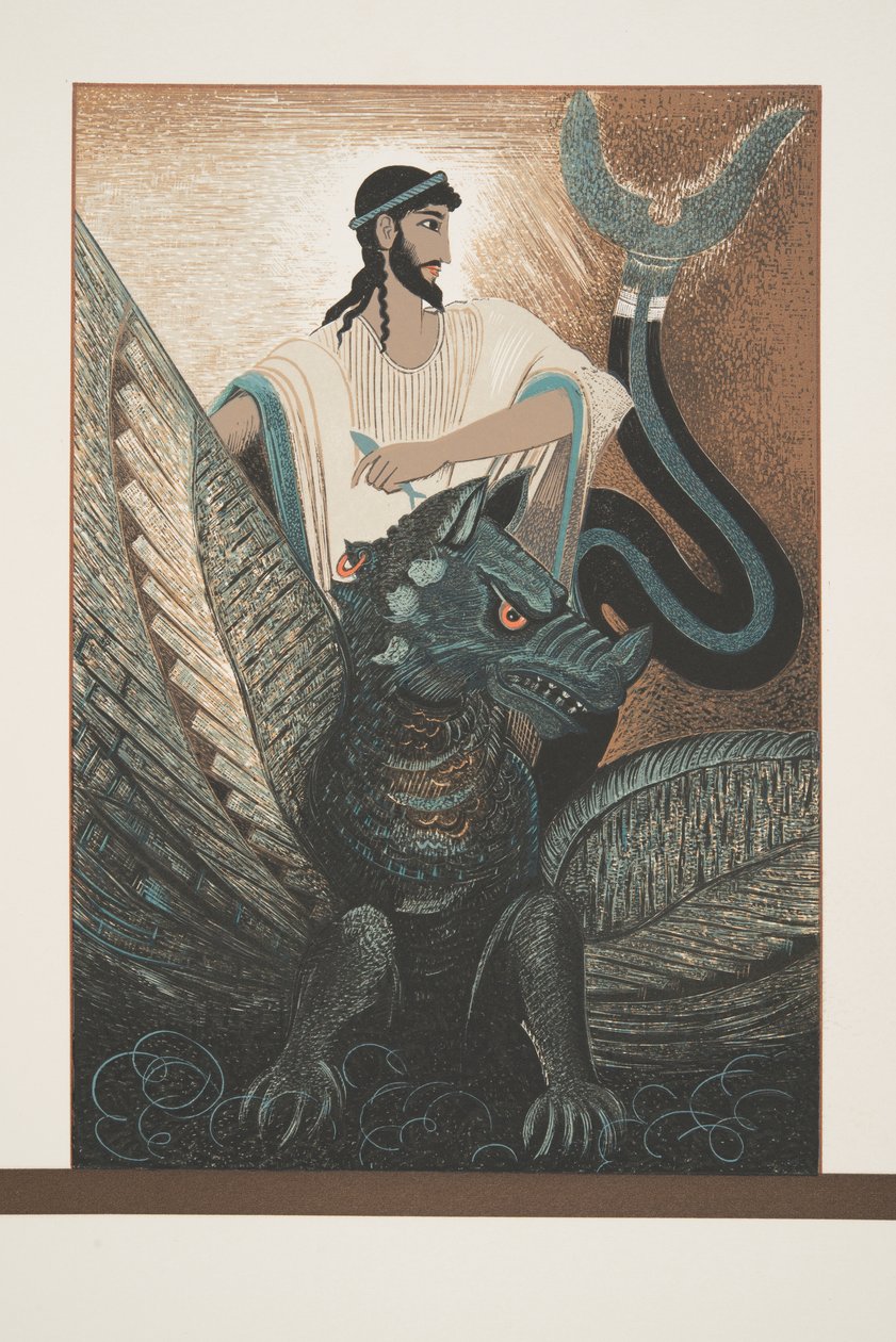 Ulysees e Dragon from Prometheus Acorrentado por Aeschylus, pub. 1941 (estêncil) de Francois Louis Schmied
