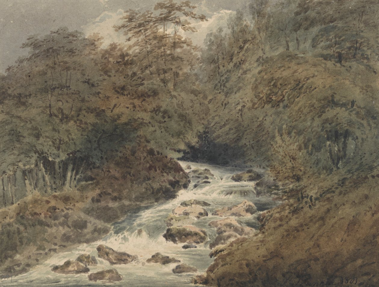 Um riacho de montanha de Francois Louis Thomas Francia