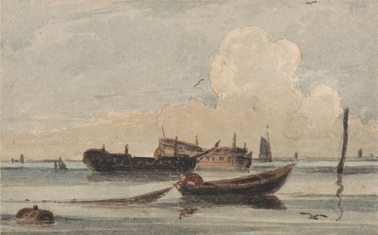 Barcos num mar calmo de Francois Louis Thomas Francia