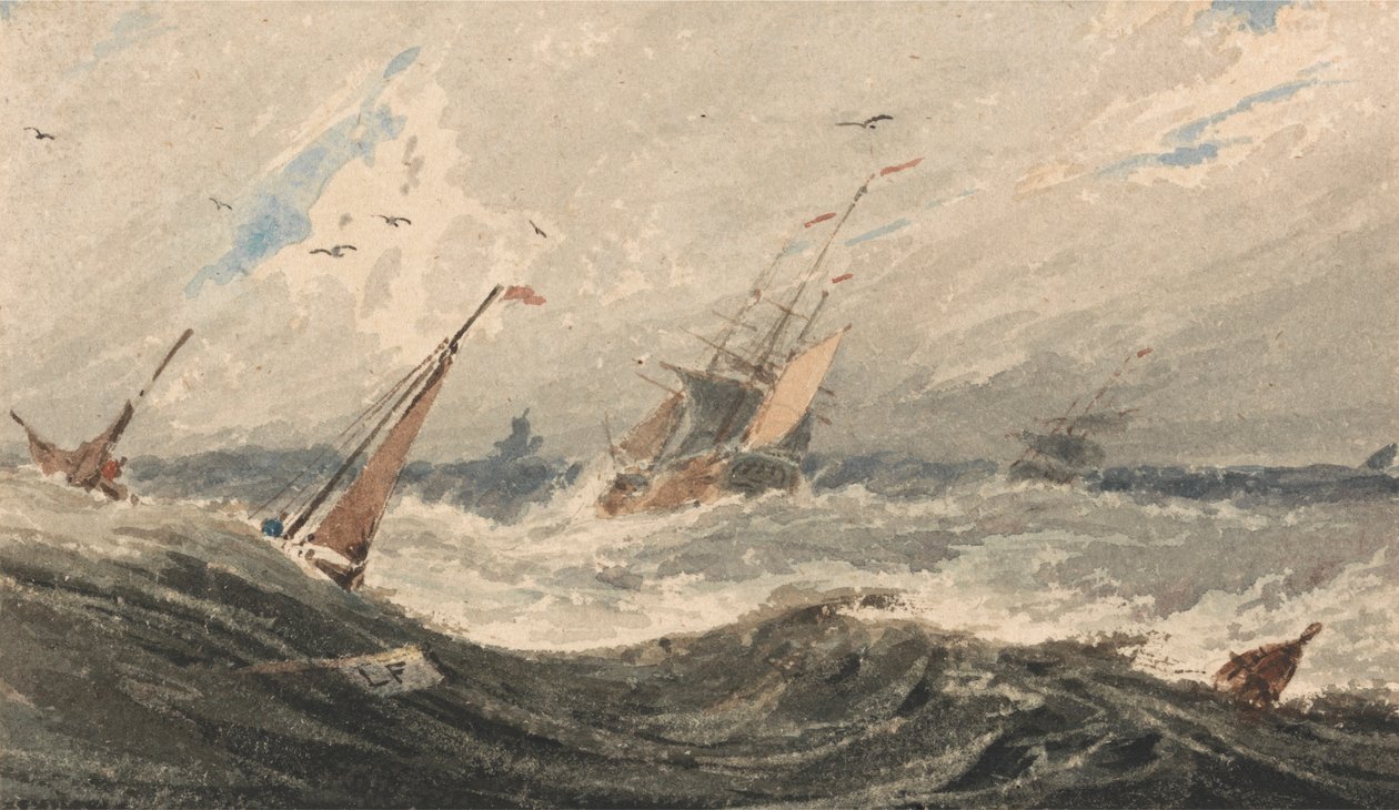 Barcos num mar tempestuoso de Francois Louis Thomas Francia