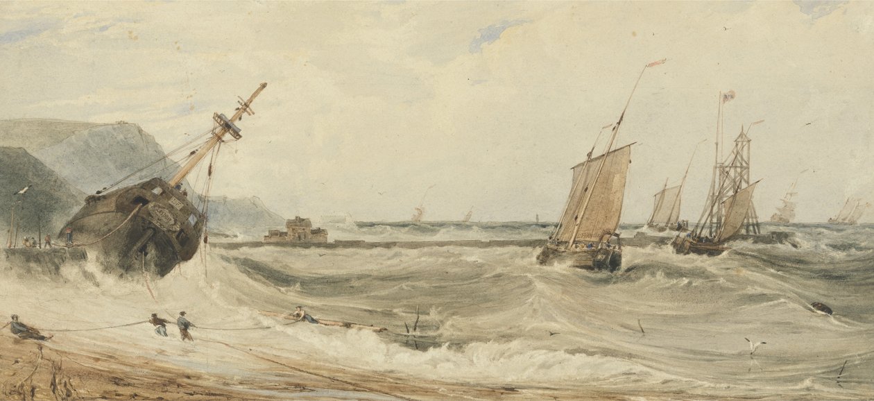 Porto de Boulogne (wc sobre grafite e bodycolour no papel) de Francois Louis Thomas Francia