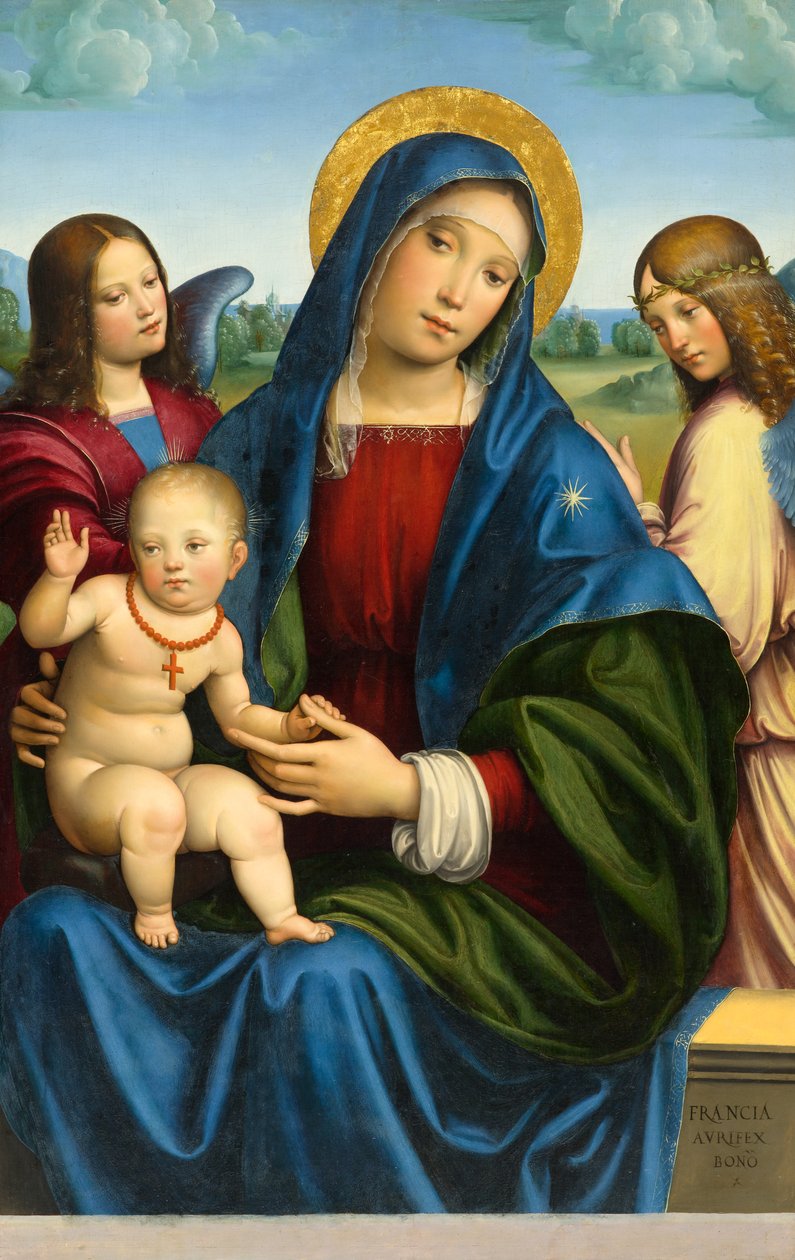 Madonna e criança com dois anjos, c.1495-1500 de Francois Louis Thomas Francia