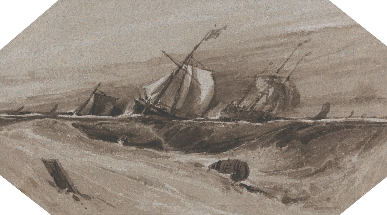 Navios que se ajoelham num mar tempestuoso de Francois Louis Thomas Francia