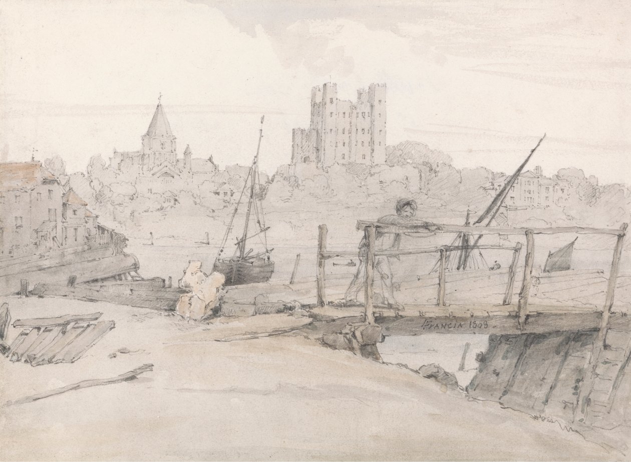 Vista Sudeste do Castelo de Rochester e da Catedral de Francois Louis Thomas Francia