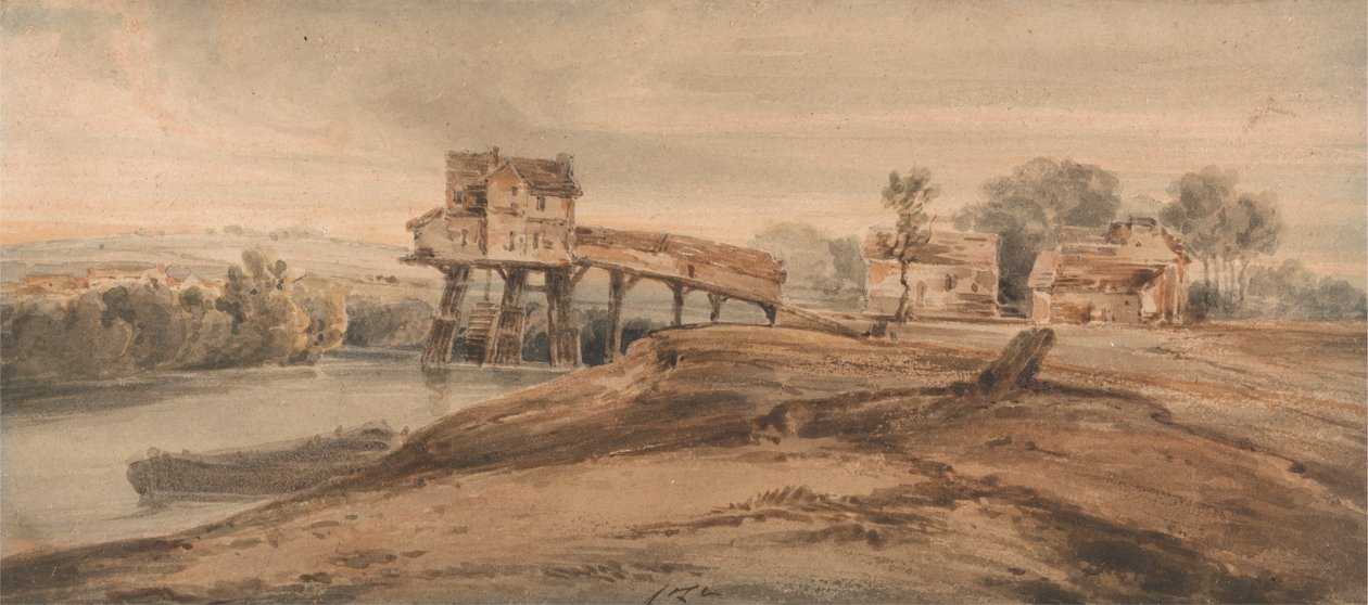 O Moinho de Água Acima da Ponte em Charenton de Francois Louis Thomas Francia