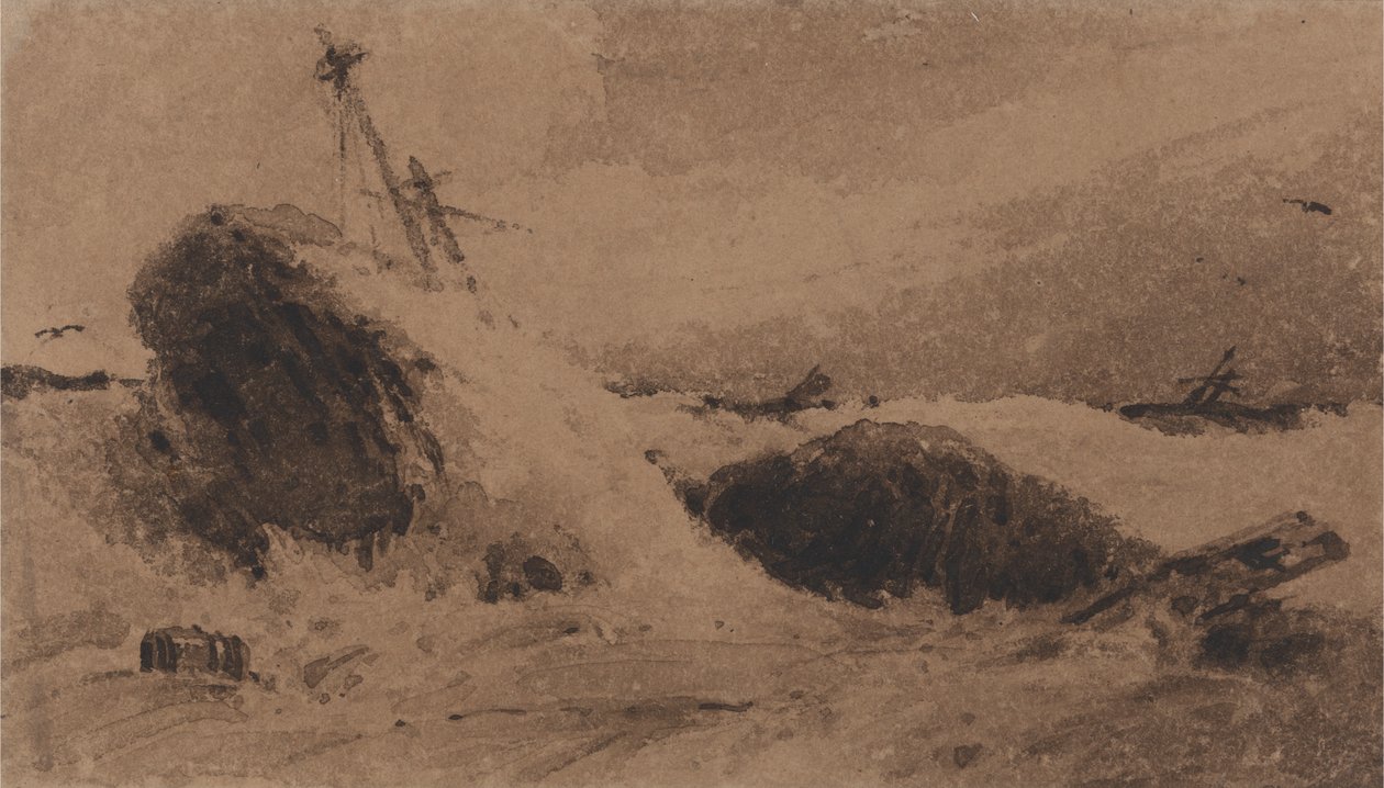 Navio naufragado num mar tempestuoso de Francois Louis Thomas Francia