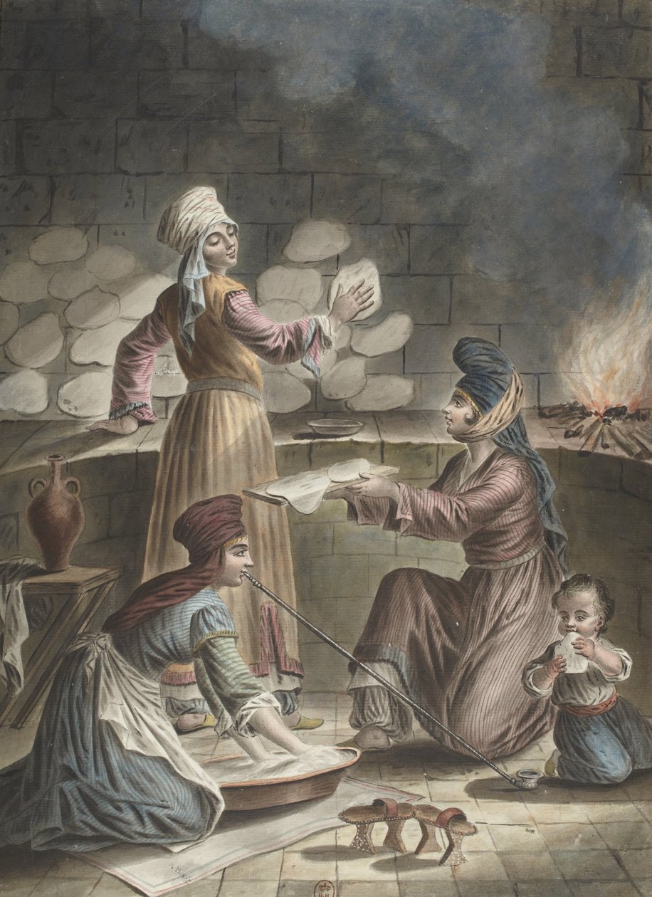 As mulheres turcas assam pão, 1790 de Francois Marie Rosset