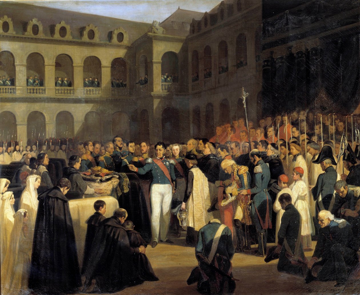 Funeral para as vítimas do ataque de Fieschi em 5/08/1835 na presença do rei Louis-Philippe O ataque de Giuseppe Fieschi (conspirador corso) teve lugar em 28 de Julho de 1835 contra Louis-Philippe I, rei dos franceses, Boulevard du Temple em Paris. P de Francois Marius Granet