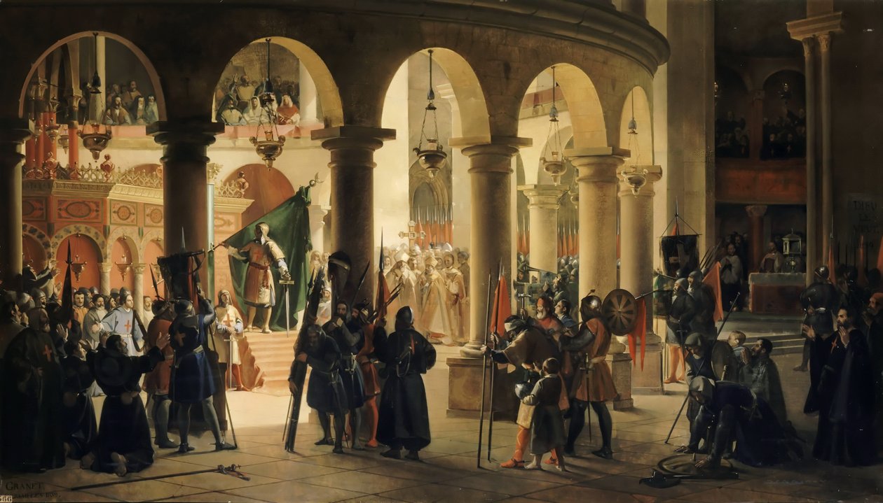 Godefroy de Bouillon deposita na igreja do Santo Sepulcro os Troféus de Ascalon de Francois Marius Granet
