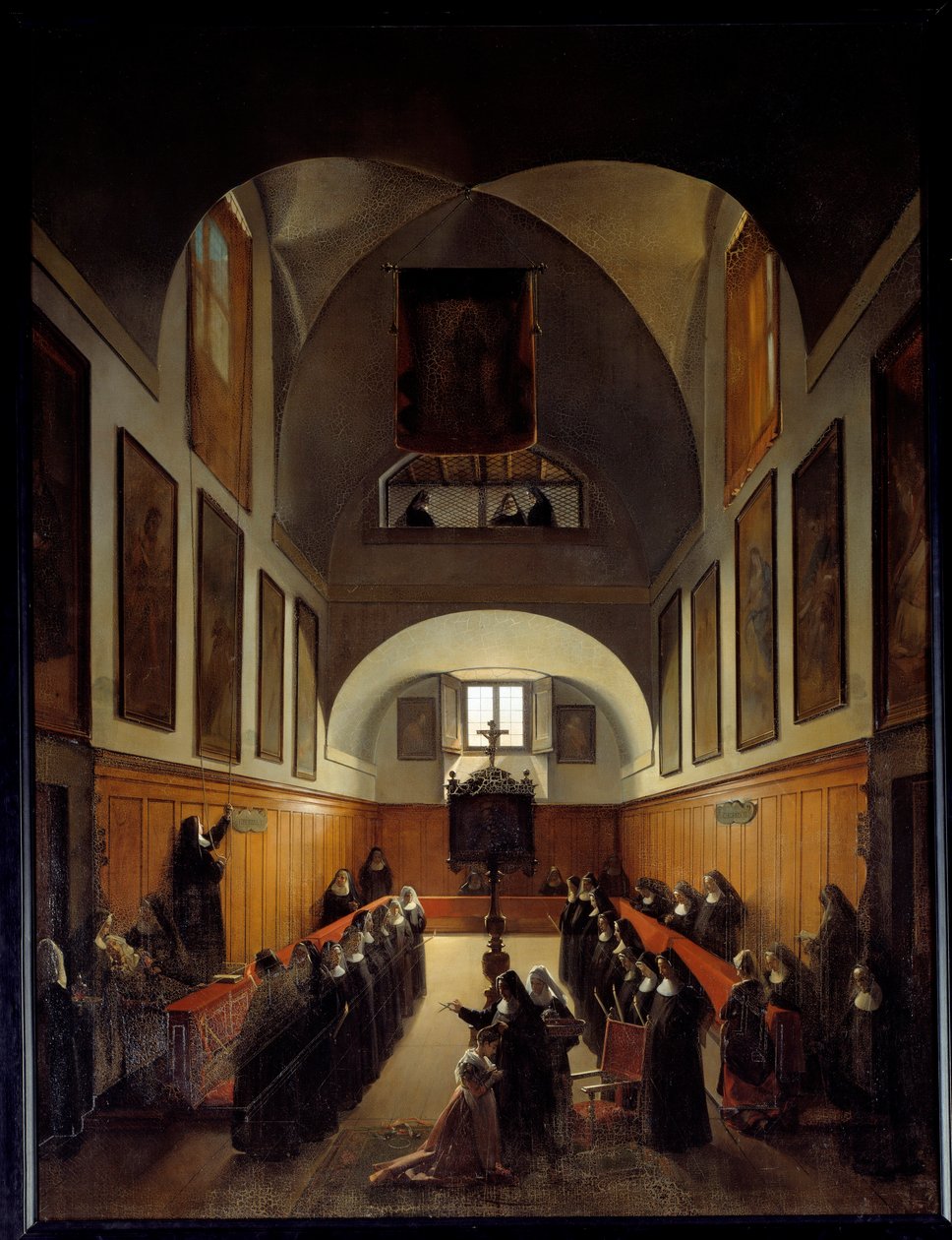 Levar a roupa de uma jovem de Albano no coro do convento de Santa Clara, em Roma. Pintura de François Marius Granet (1775-1849) de Francois Marius Granet