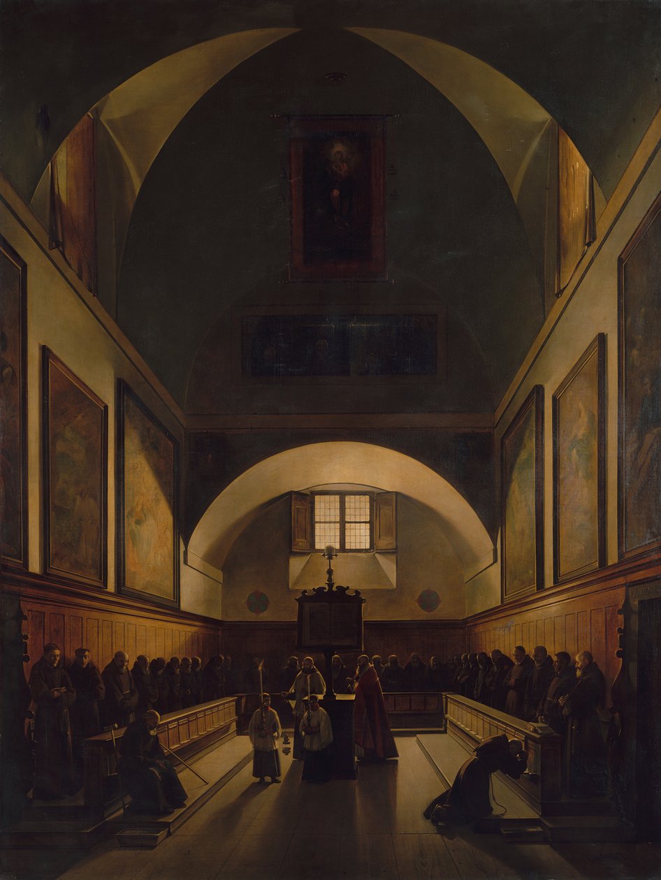 O coro da igreja capuchinha em Roma, 1814-15. de Francois Marius Granet